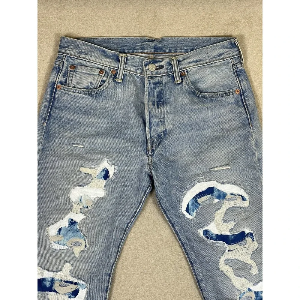 Levi's 501 Trashed‎ Mens 30x32 Blue Jeans Pockets Distressed Mid Rise Button Fly